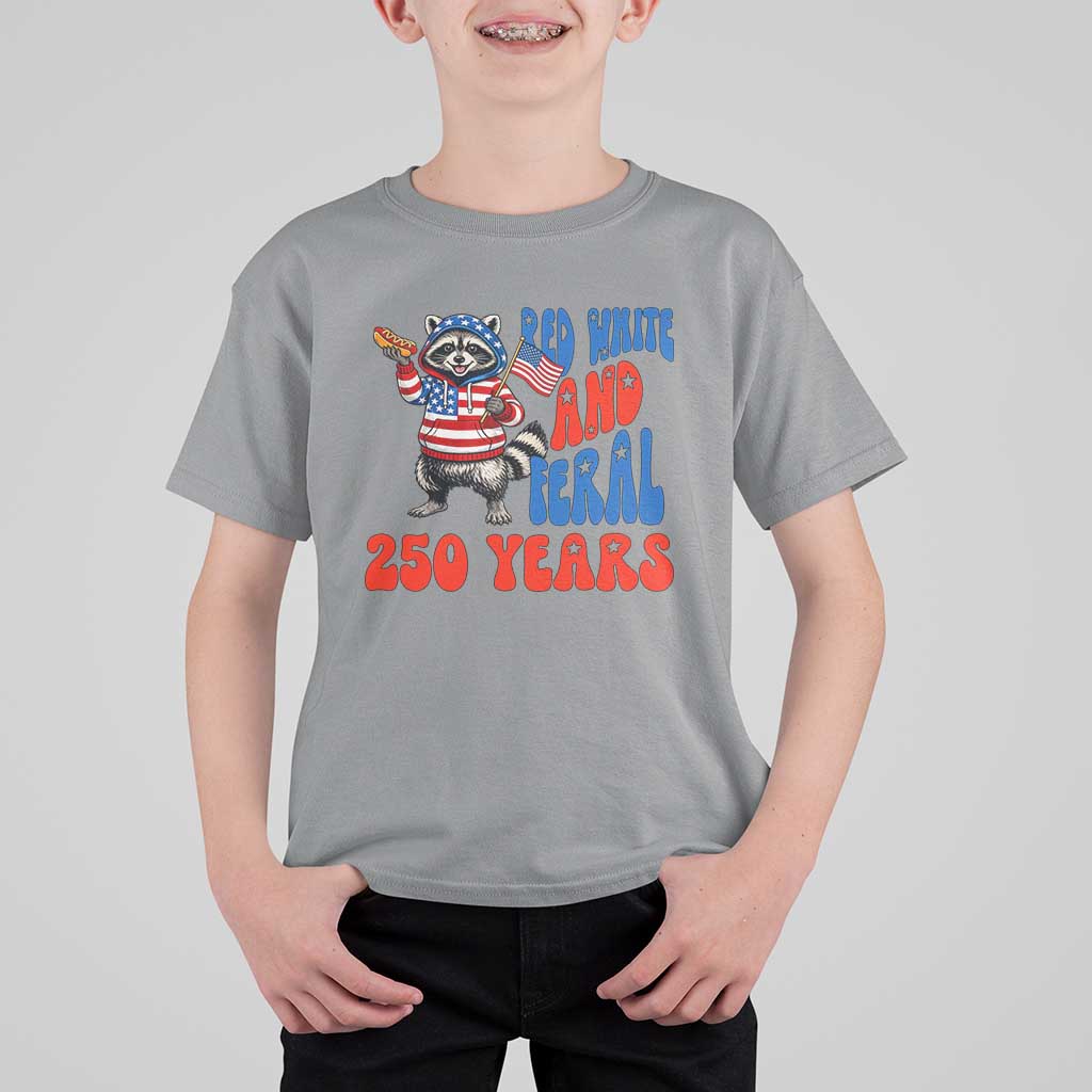 Funny Patriotic Raccoon T Shirt For Kid Red White And Feral 250 Years