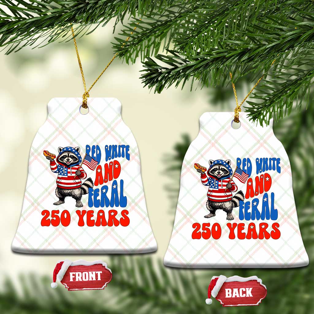 Funny Patriotic Raccoon Ceramic Ornament Red White And Feral 250 Years