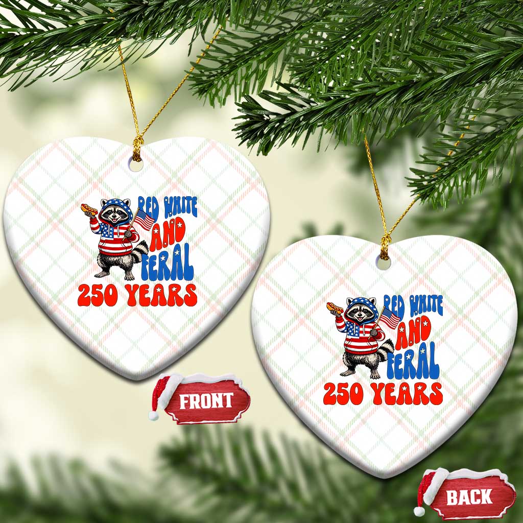 Funny Patriotic Raccoon Ceramic Ornament Red White And Feral 250 Years