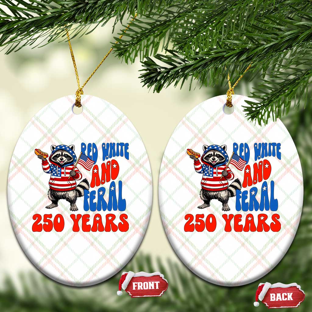 Funny Patriotic Raccoon Ceramic Ornament Red White And Feral 250 Years