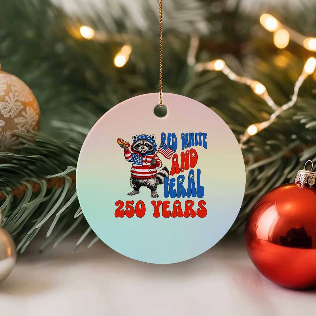 Funny Patriotic Raccoon Ceramic Ornament Red White And Feral 250 Years