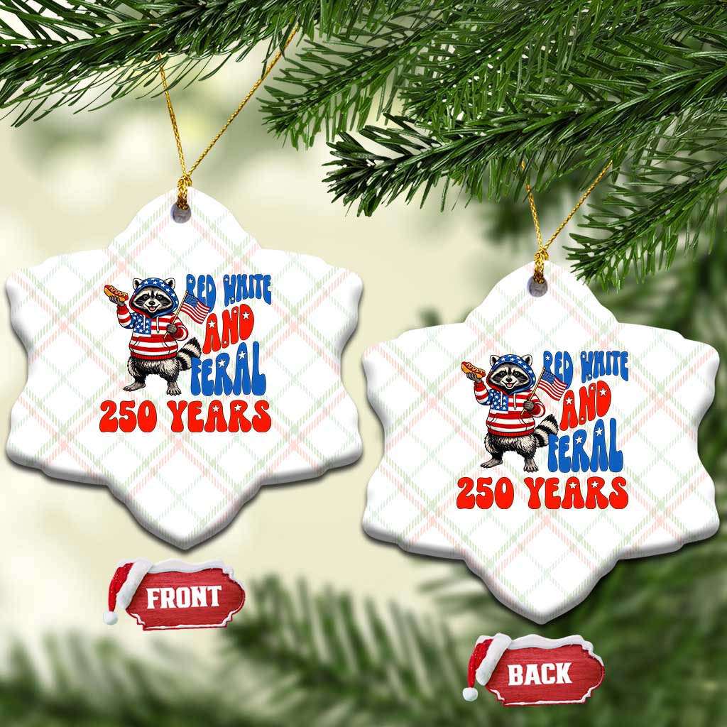 Funny Patriotic Raccoon Ceramic Ornament Red White And Feral 250 Years
