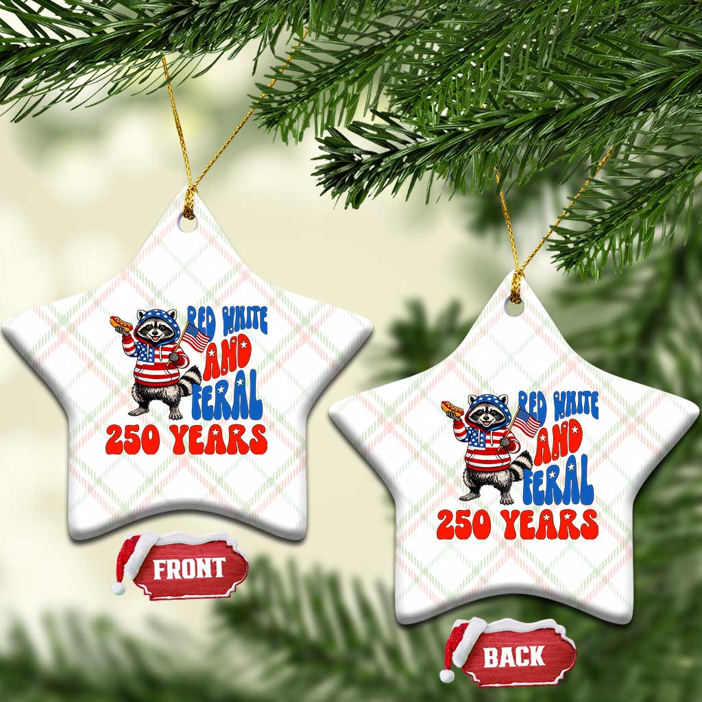 Funny Patriotic Raccoon Ceramic Ornament Red White And Feral 250 Years