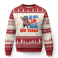 Funny Patriotic Raccoon Ugly Christmas Sweater Red White And Feral 250 Years