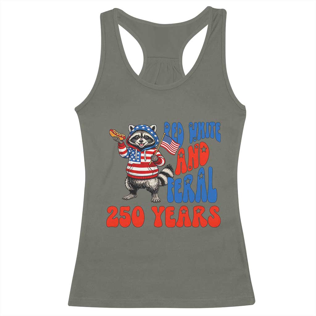 Funny Patriotic Raccoon Racerback Tank Top Red White And Feral 250 Years