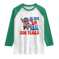 Funny Patriotic Raccoon Raglan Shirt Red White And Feral 250 Years