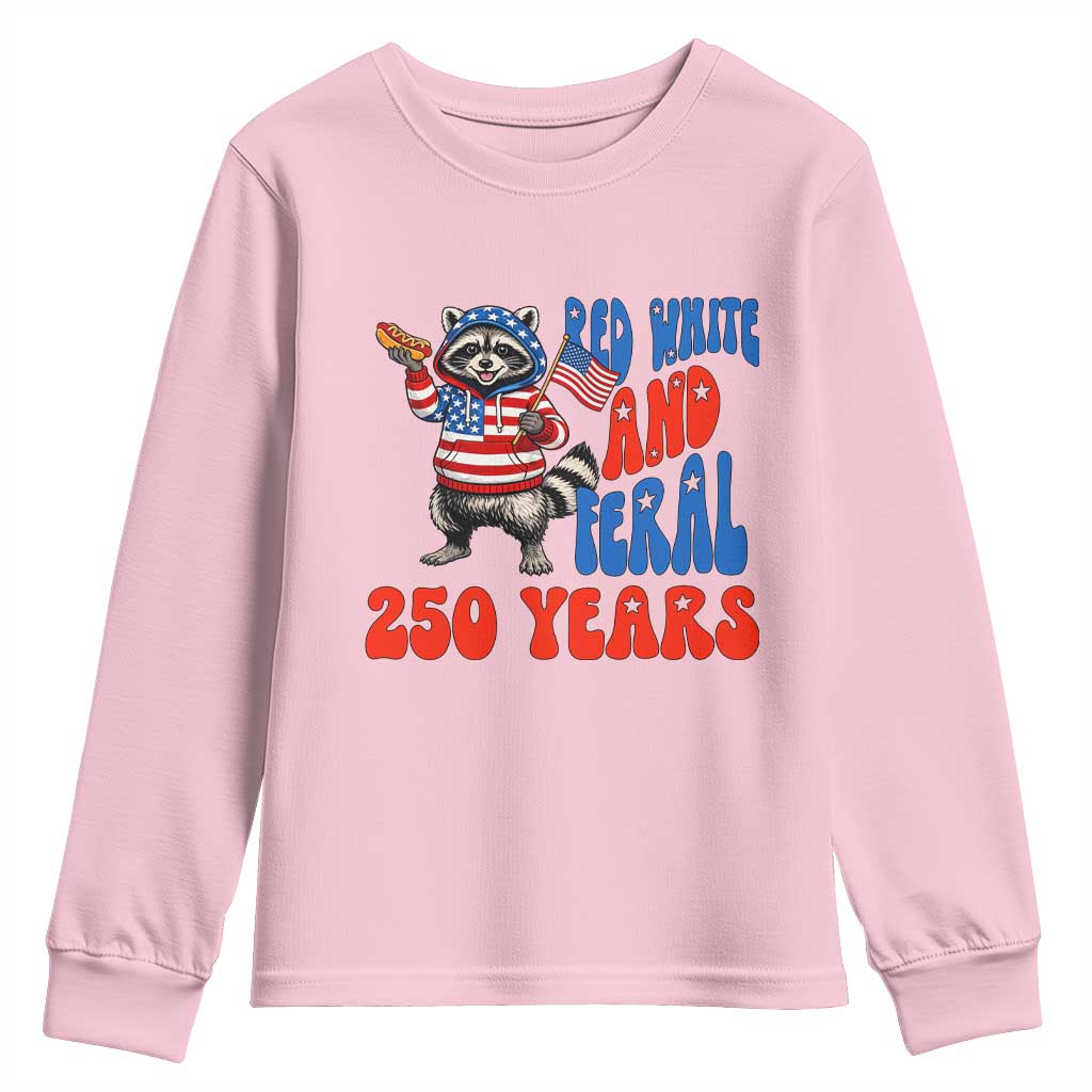 Funny Patriotic Raccoon Youth Sweatshirt Red White And Feral 250 Years