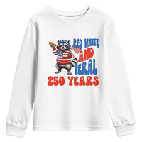 Funny Patriotic Raccoon Youth Sweatshirt Red White And Feral 250 Years