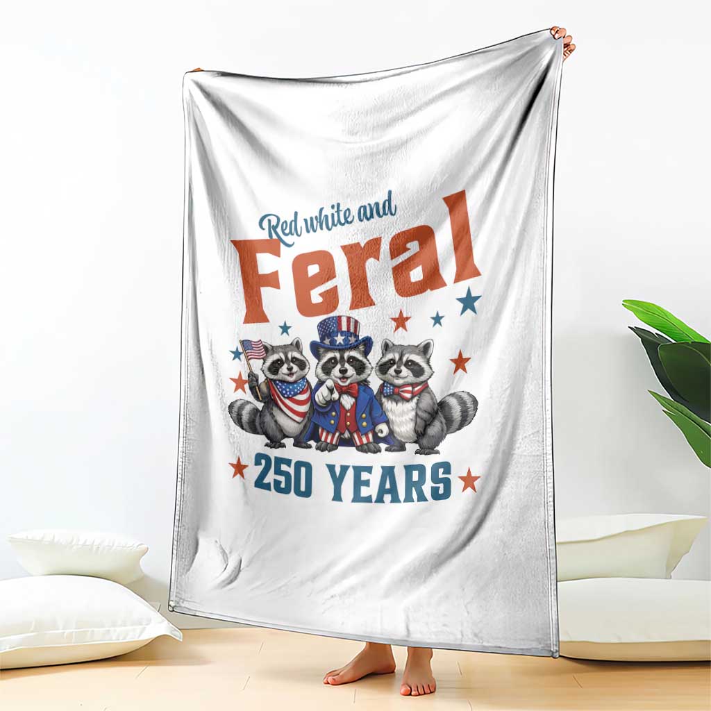 Funny Raccoon Red White And Feral America 250 Throw Blanket