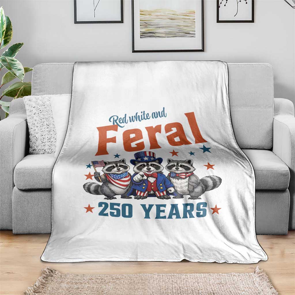 Funny Raccoon Red White And Feral America 250 Throw Blanket