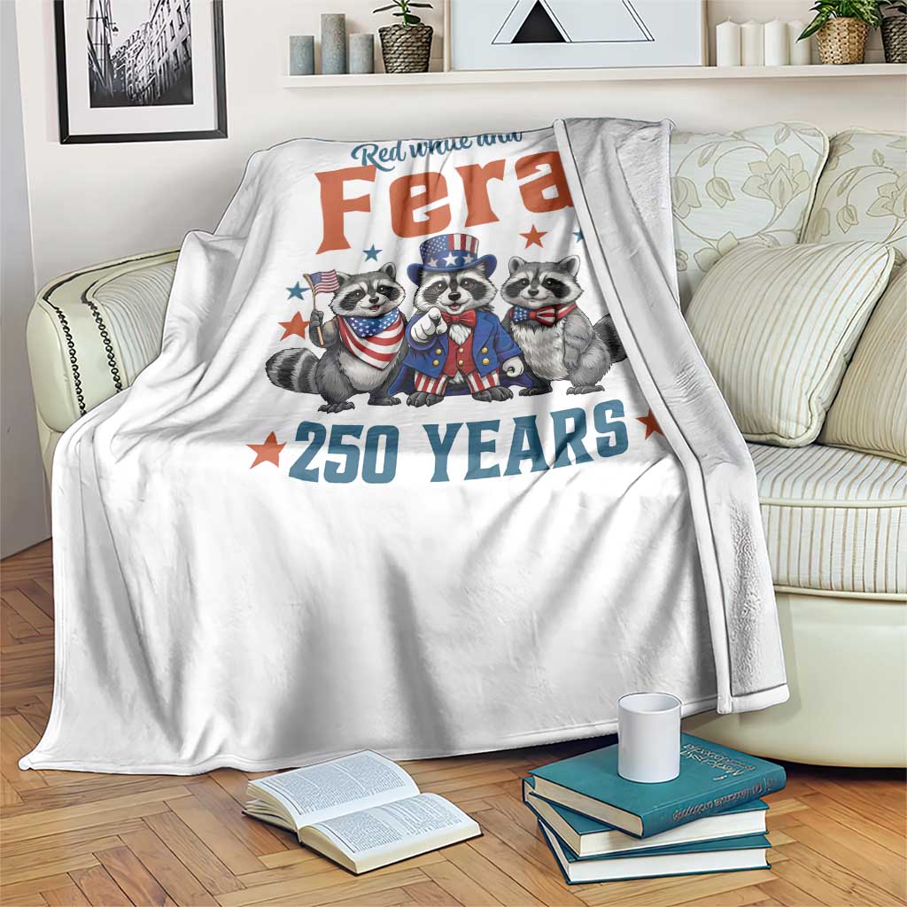 Funny Raccoon Red White And Feral America 250 Throw Blanket