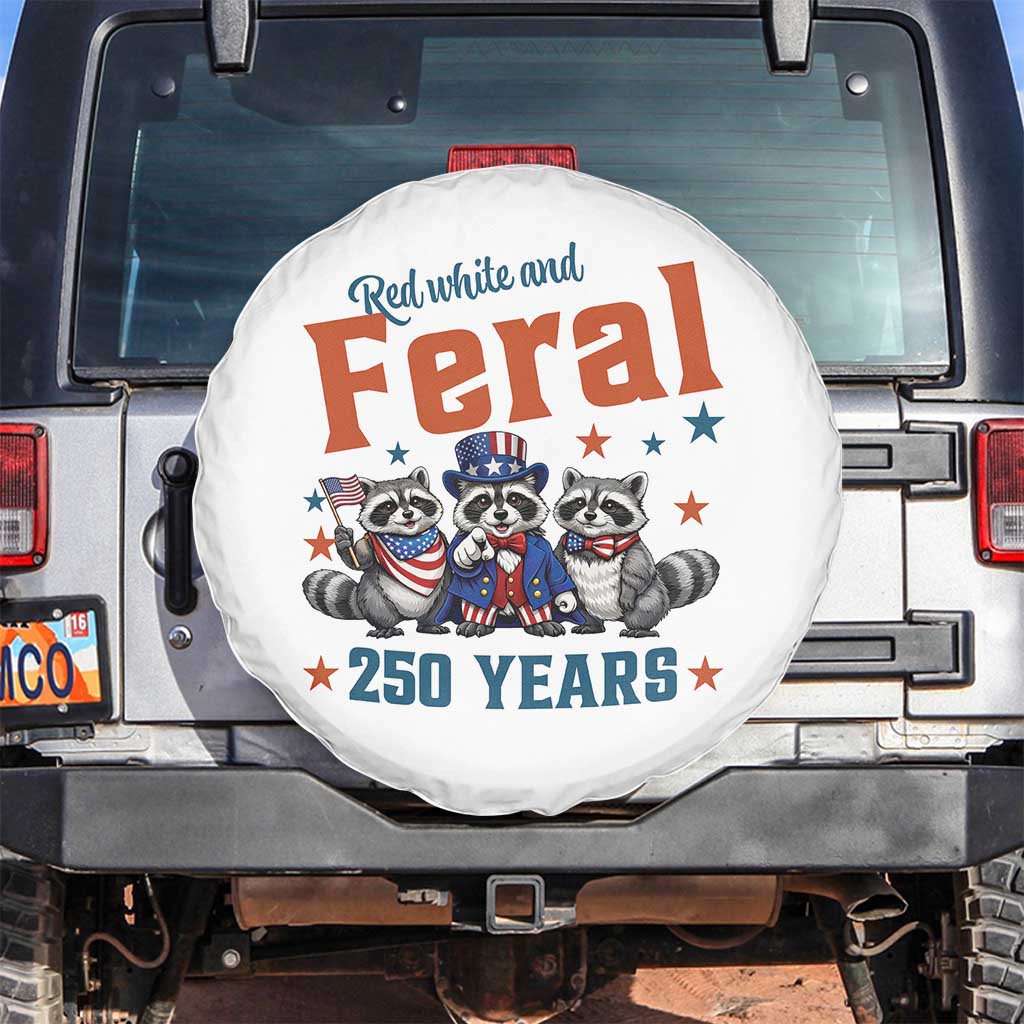 Funny Raccoon Red White And Feral America 250 Spare Tire Cover