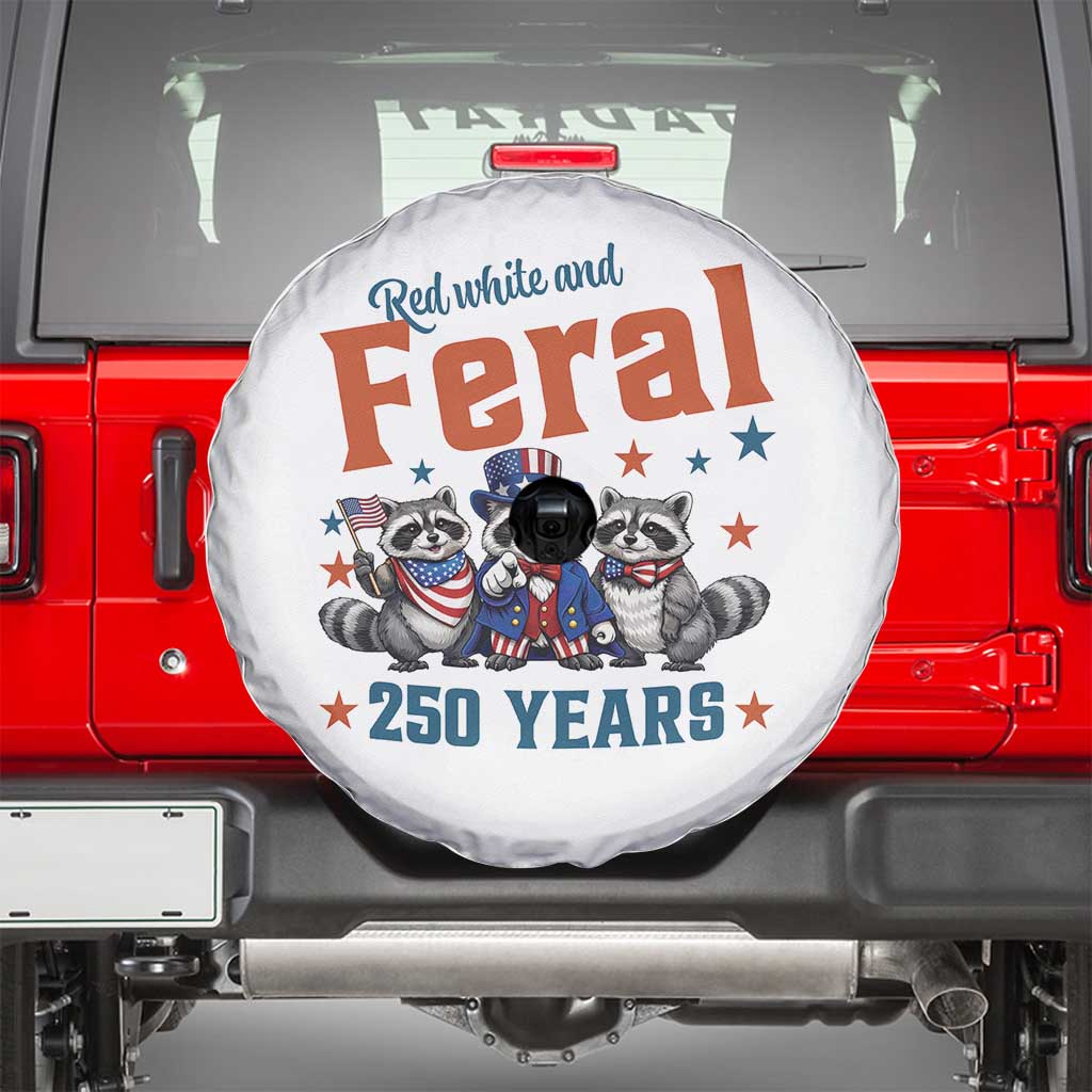 Funny Raccoon Red White And Feral America 250 Spare Tire Cover