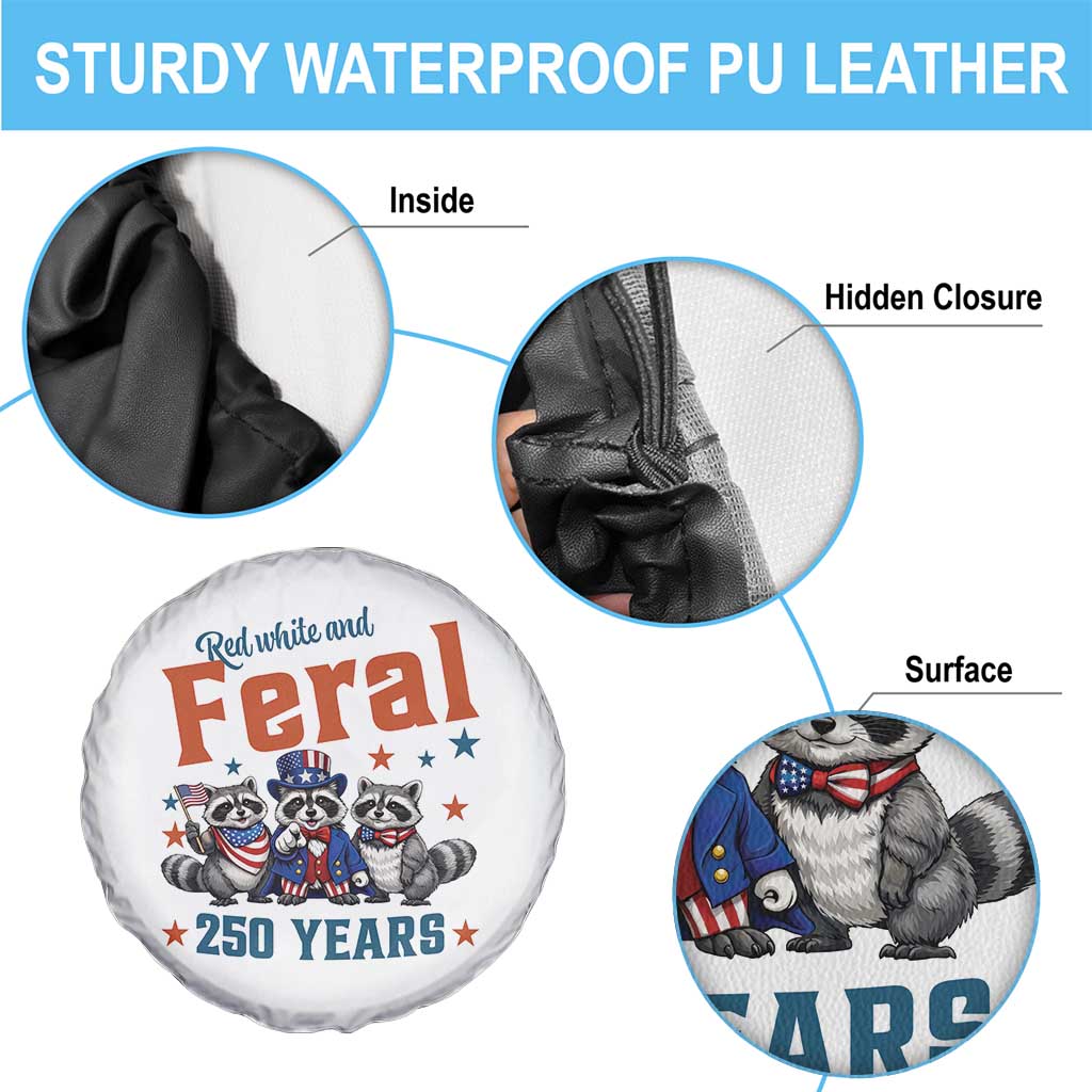 Funny Raccoon Red White And Feral America 250 Spare Tire Cover