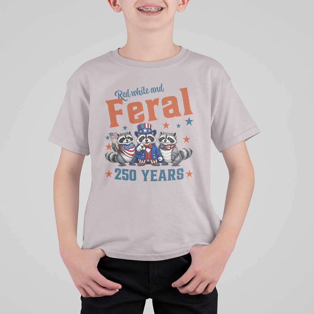Funny Raccoon Red White And Feral America 250 T Shirt For Kid
