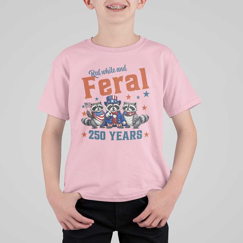 Funny Raccoon Red White And Feral America 250 T Shirt For Kid