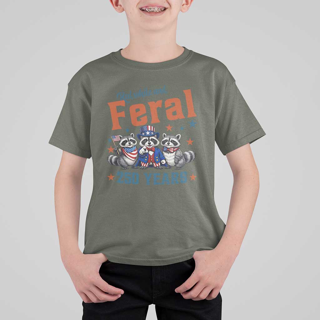 Funny Raccoon Red White And Feral America 250 T Shirt For Kid