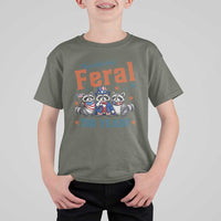 Funny Raccoon Red White And Feral America 250 T Shirt For Kid