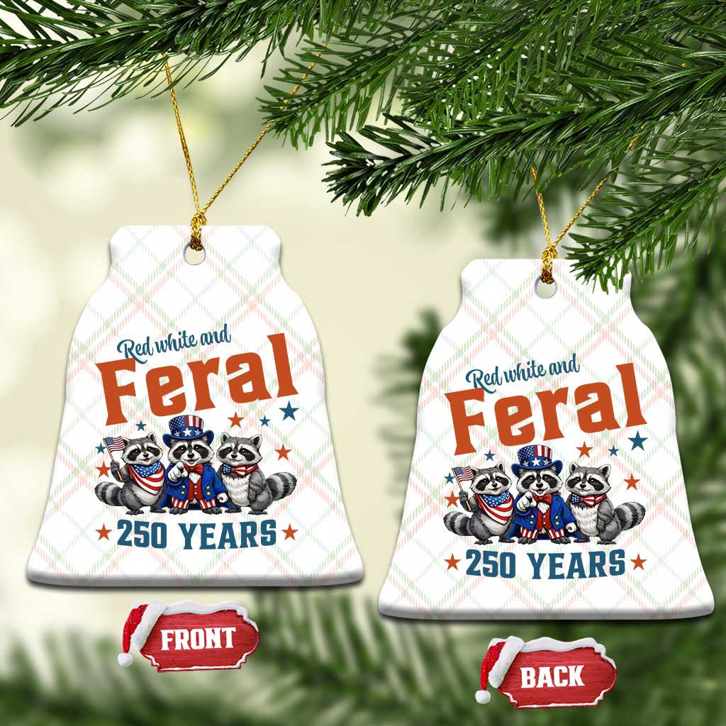 Funny Raccoon Red White And Feral America 250 Ceramic Ornament