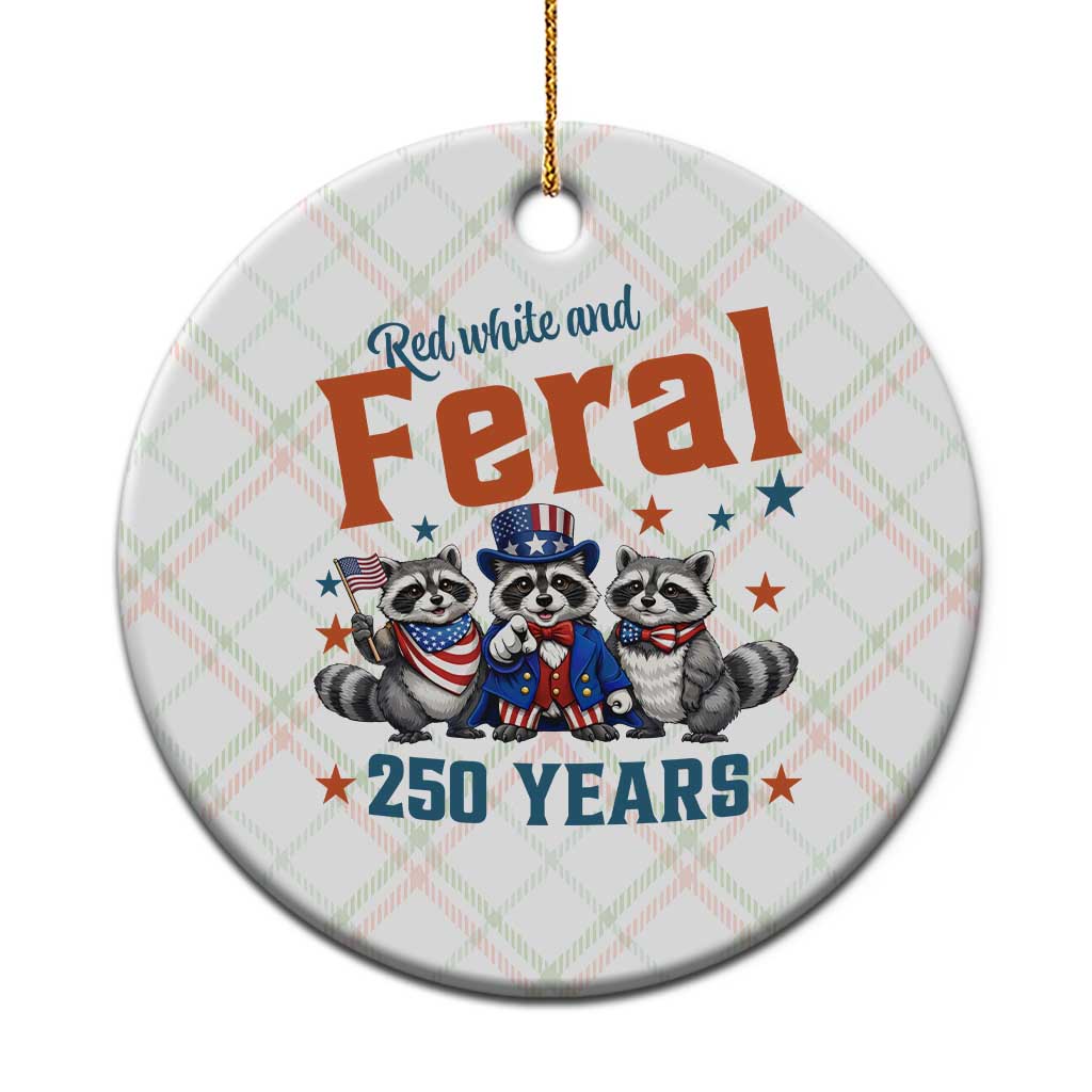 Funny Raccoon Red White And Feral America 250 Ceramic Ornament