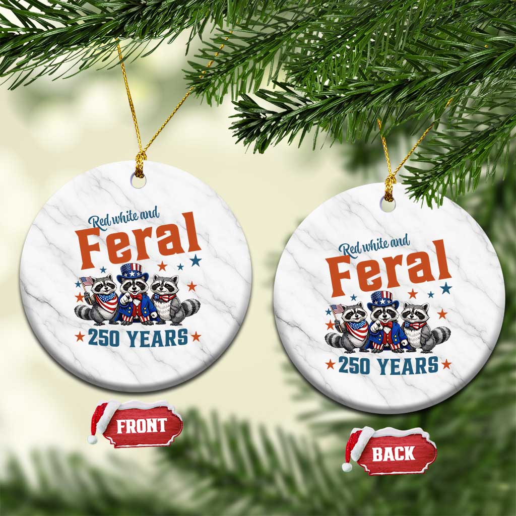 Funny Raccoon Red White And Feral America 250 Ceramic Ornament