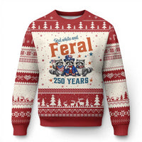 Funny Raccoon Red White And Feral America 250 Ugly Christmas Sweater