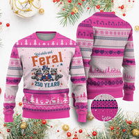 Funny Raccoon Red White And Feral America 250 Ugly Christmas Sweater