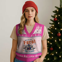 Funny Raccoon Red White And Feral America 250 V-Neck Knit Sweater Vest