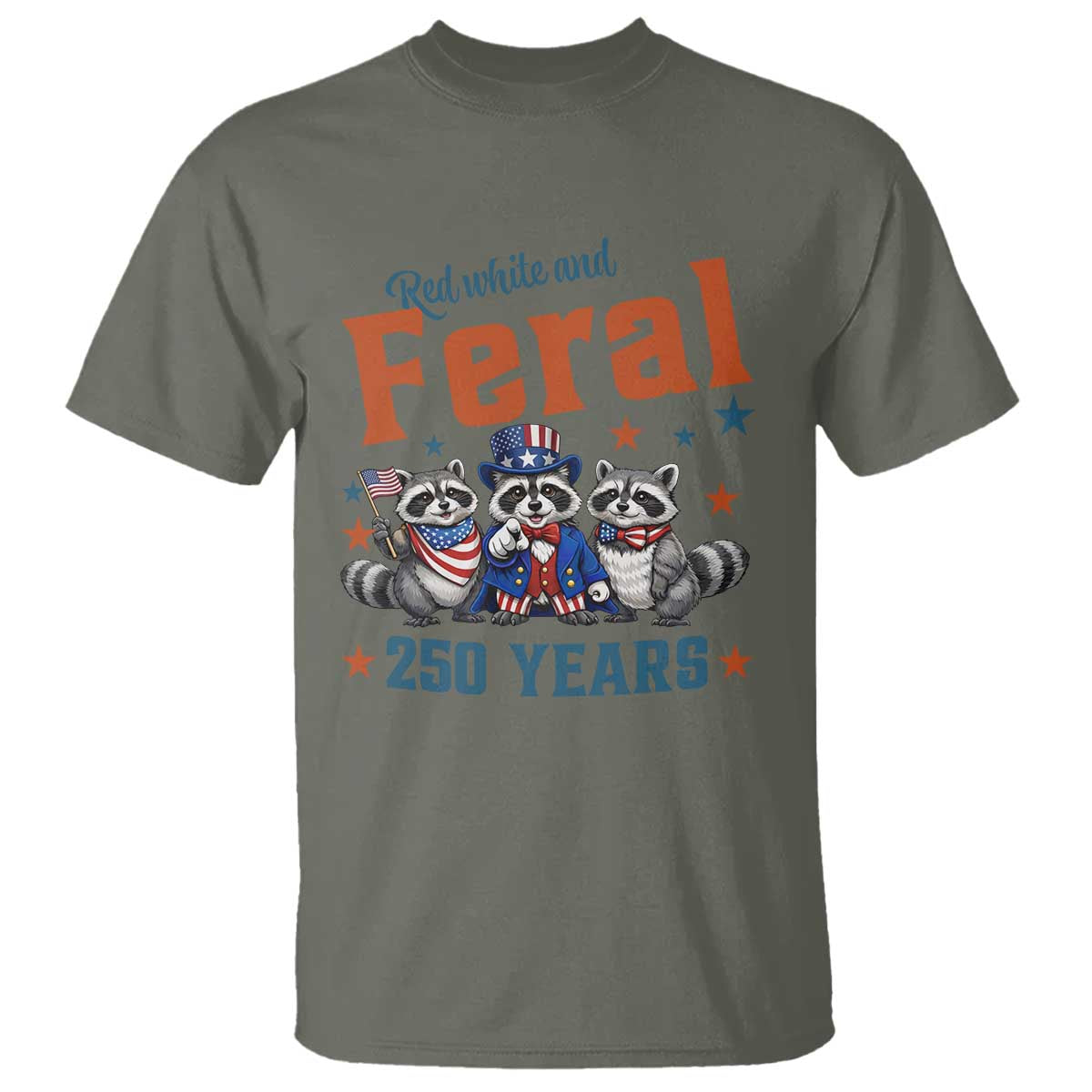 Funny Raccoon Red White And Feral America 250 T Shirt