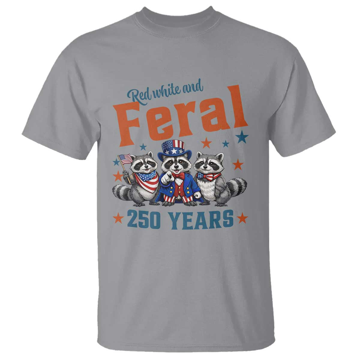 Funny Raccoon Red White And Feral America 250 T Shirt
