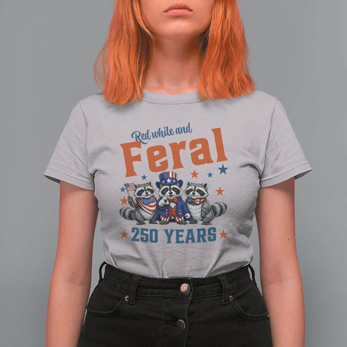 Funny Raccoon Red White And Feral America 250 T Shirt For Women