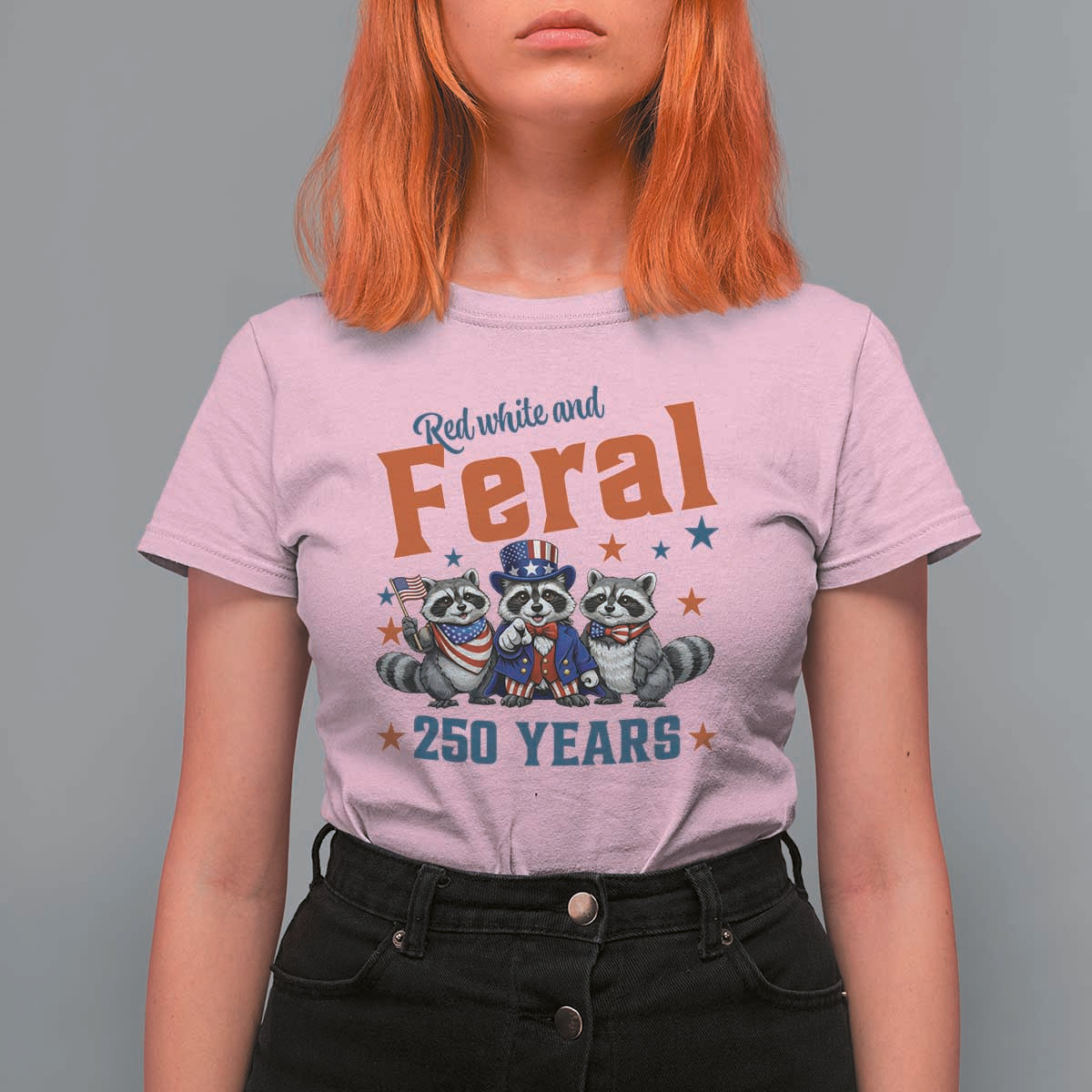 Funny Raccoon Red White And Feral America 250 T Shirt For Women