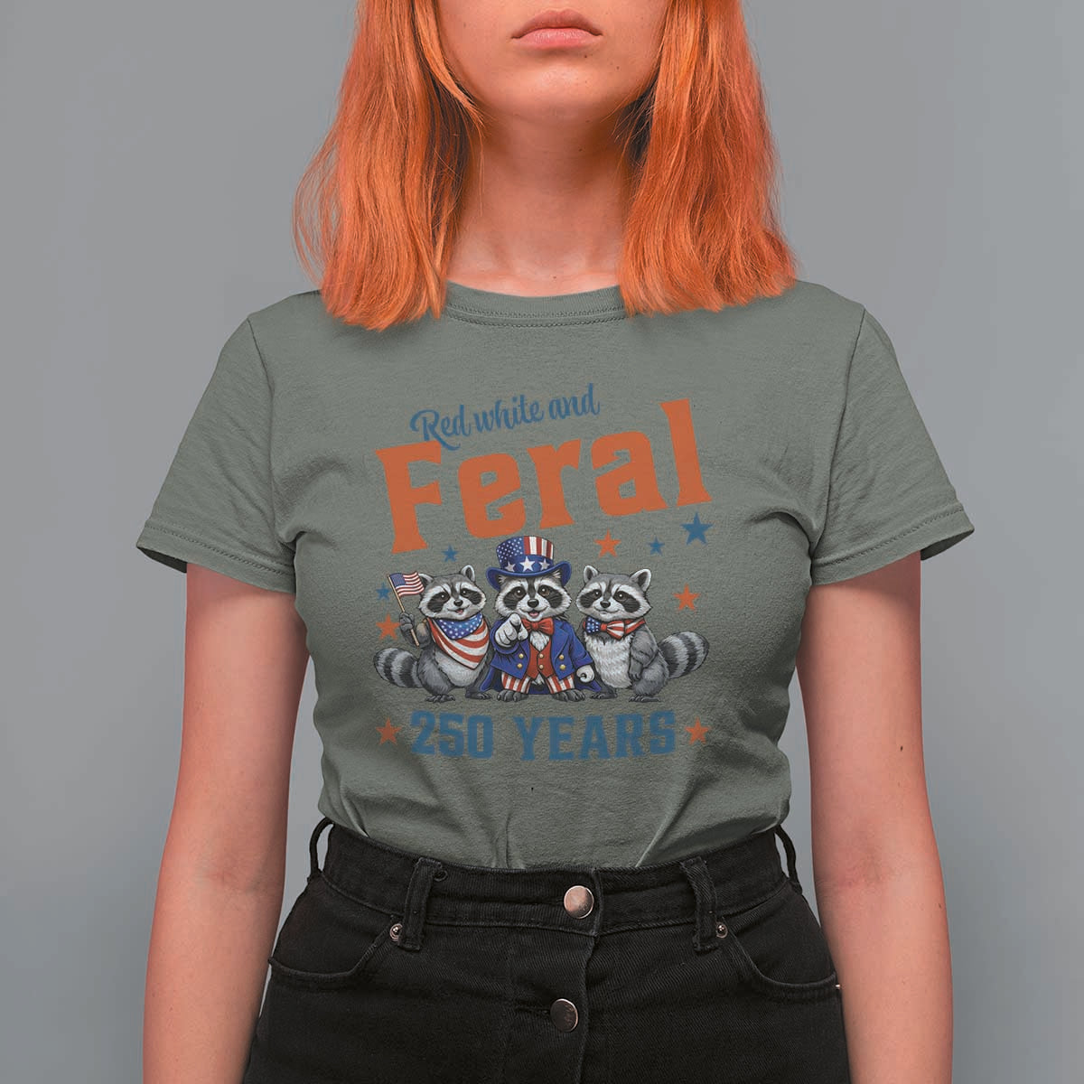 Funny Raccoon Red White And Feral America 250 T Shirt For Women