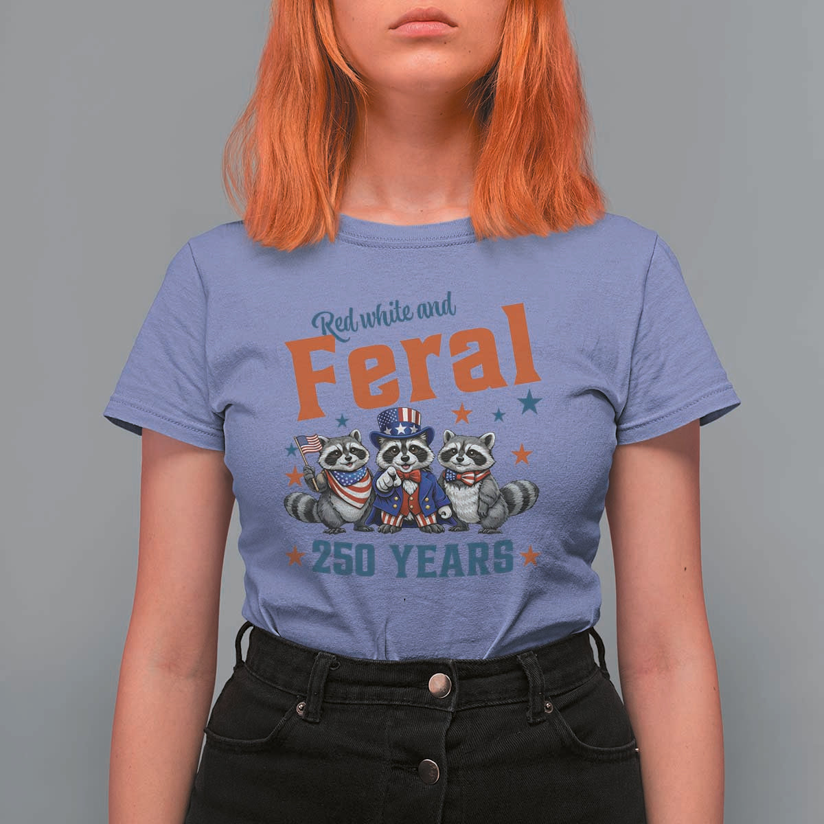 Funny Raccoon Red White And Feral America 250 T Shirt For Women