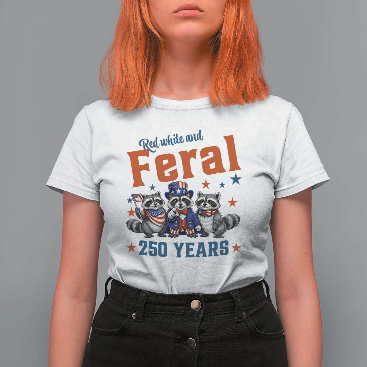 Funny Raccoon Red White And Feral America 250 T Shirt For Women