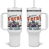 Funny Raccoon Red White And Feral America 250 Tumbler With Handle