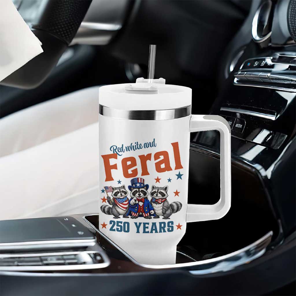Funny Raccoon Red White And Feral America 250 Tumbler With Handle