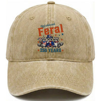 Funny Raccoon Red White And Feral America 250 Washed Cotton Baseball Cap