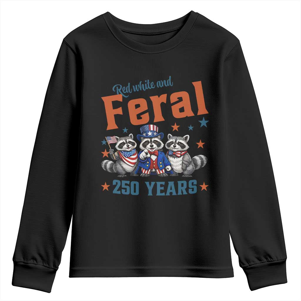 Funny Raccoon Red White And Feral America 250 Youth Sweatshirt