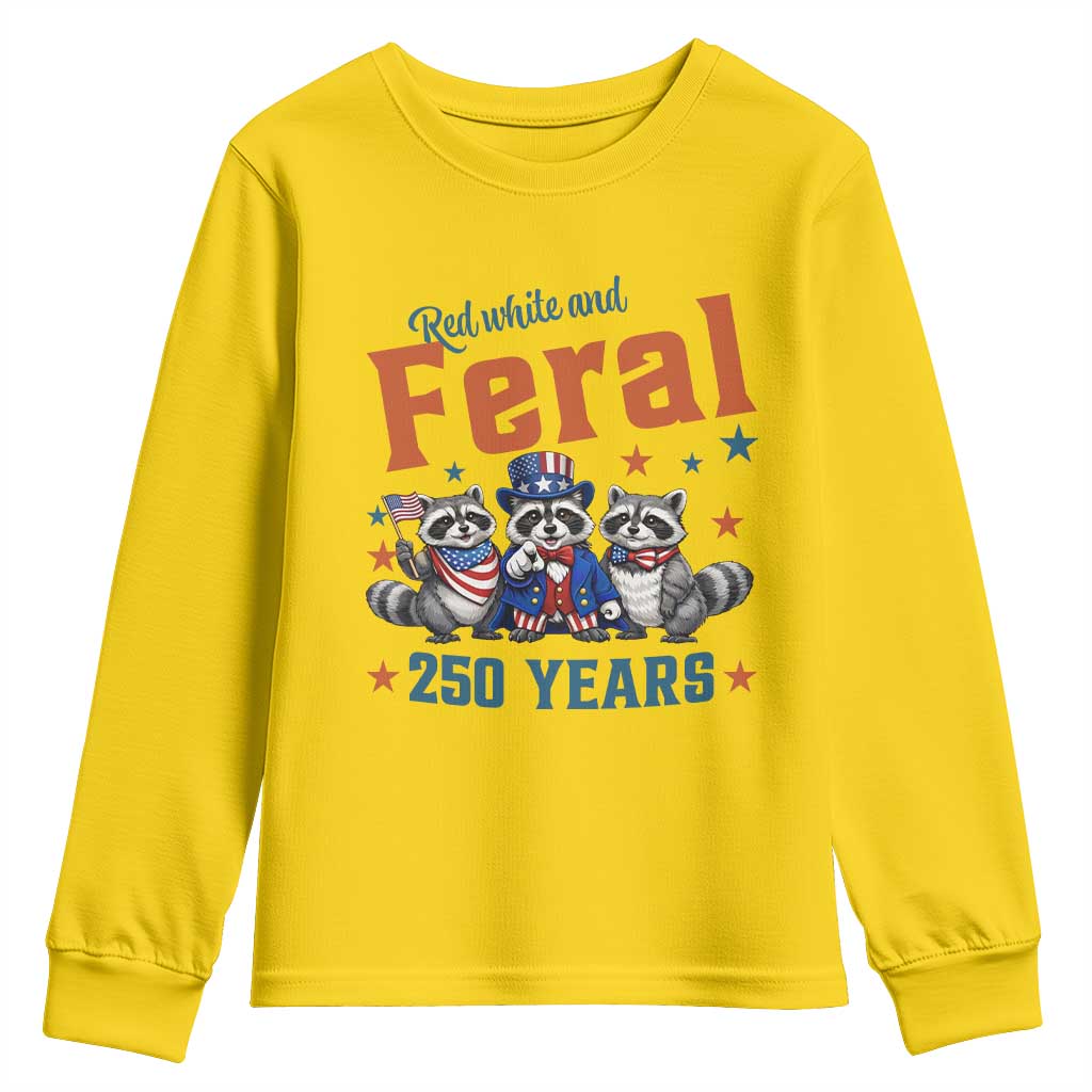 Funny Raccoon Red White And Feral America 250 Youth Sweatshirt