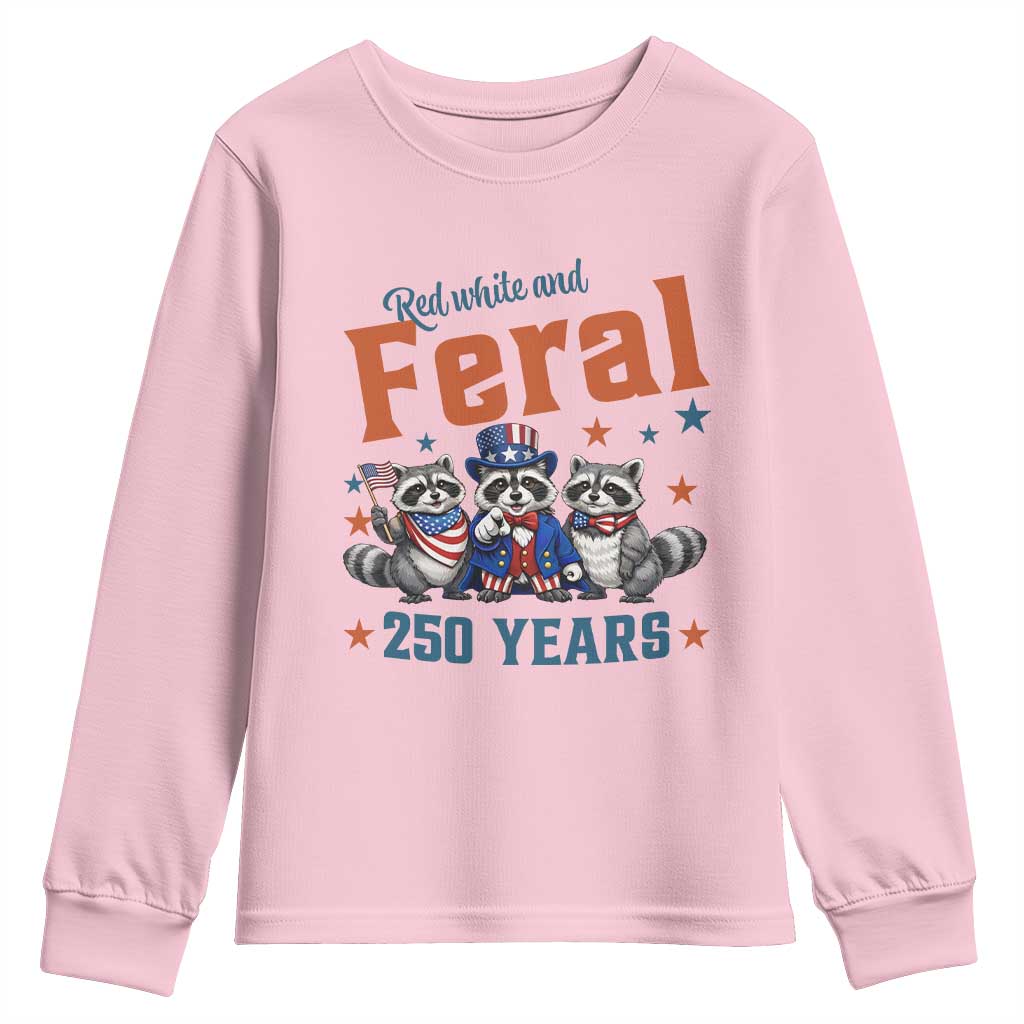 Funny Raccoon Red White And Feral America 250 Youth Sweatshirt