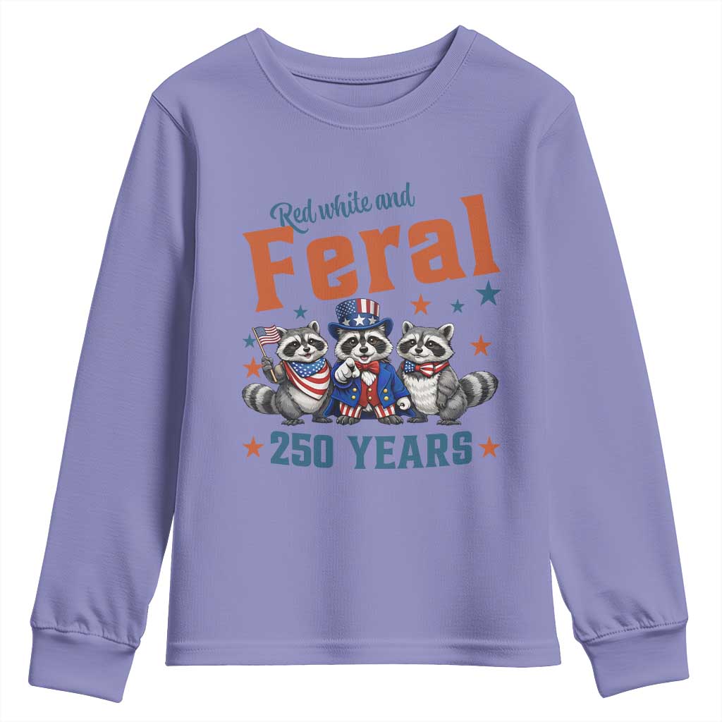 Funny Raccoon Red White And Feral America 250 Youth Sweatshirt