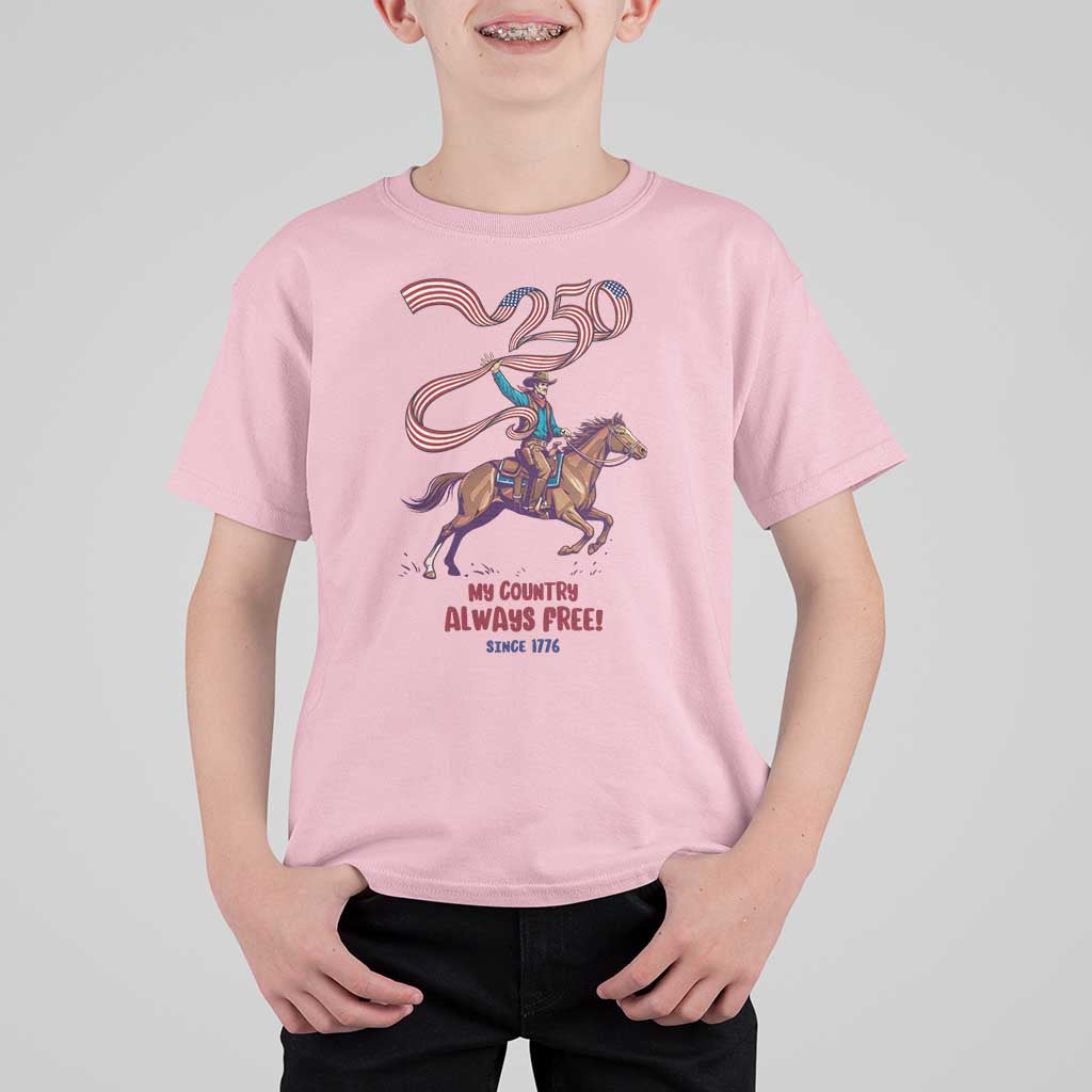 Funny Patriotic Cowboy T Shirt For Kid My Country Always Free USA Pride