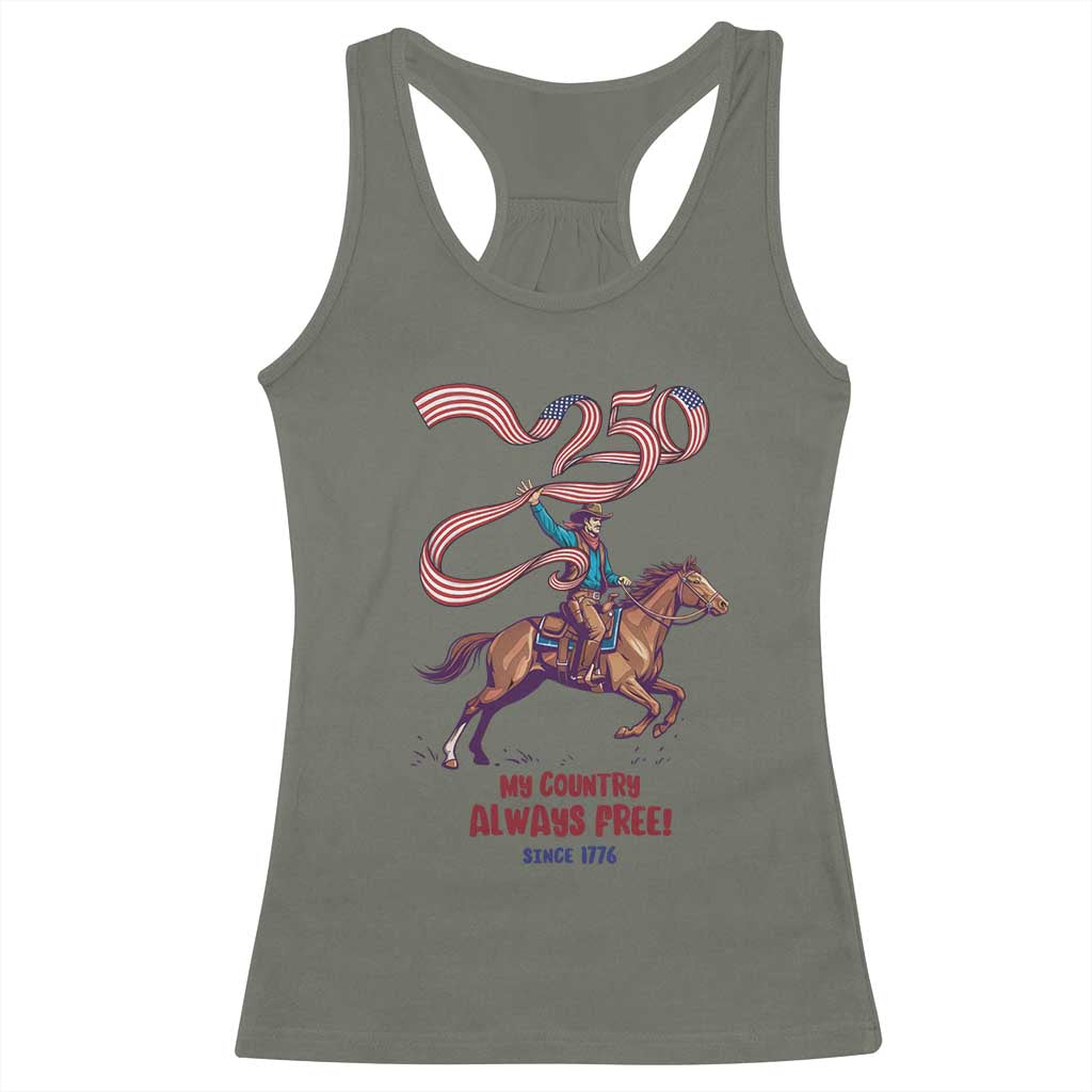Funny Patriotic Cowboy Racerback Tank Top My Country Always Free USA Pride