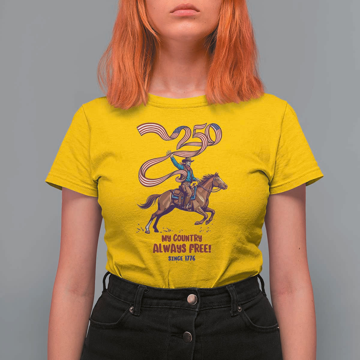 Funny Patriotic Cowboy T Shirt For Women My Country Always Free USA Pride