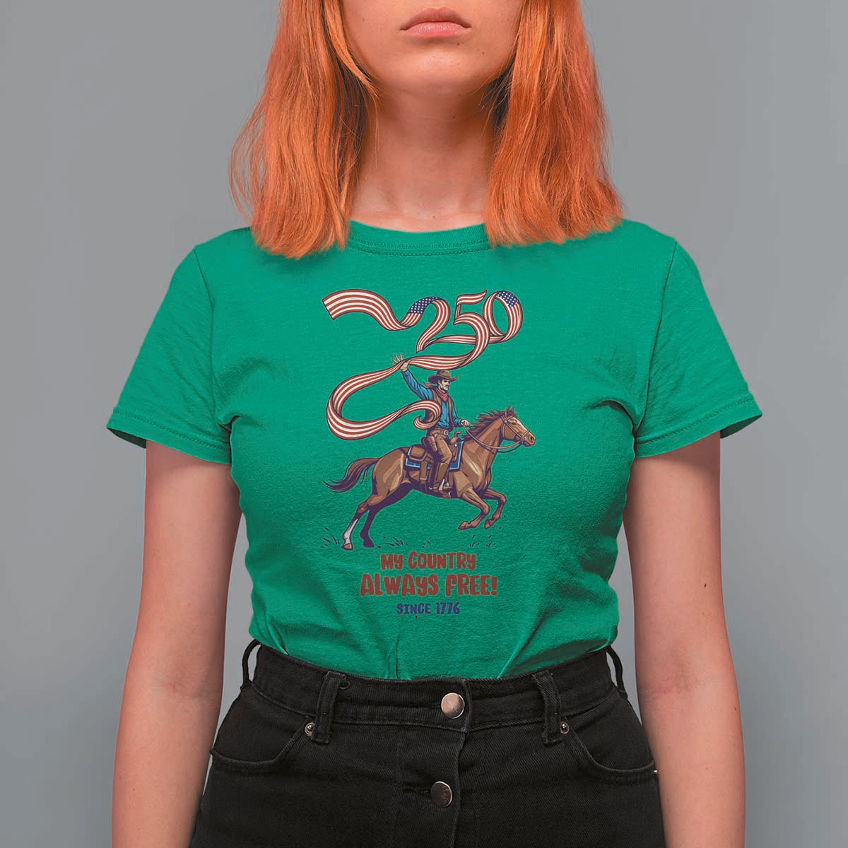 Funny Patriotic Cowboy T Shirt For Women My Country Always Free USA Pride