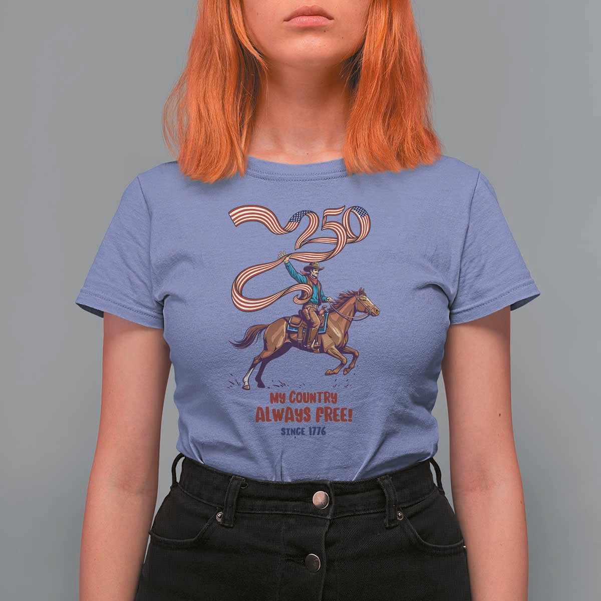 Funny Patriotic Cowboy T Shirt For Women My Country Always Free USA Pride