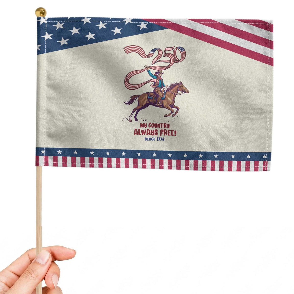Funny Patriotic Cowboy Patriotic Handheld Flag My Country Always Free USA Pride