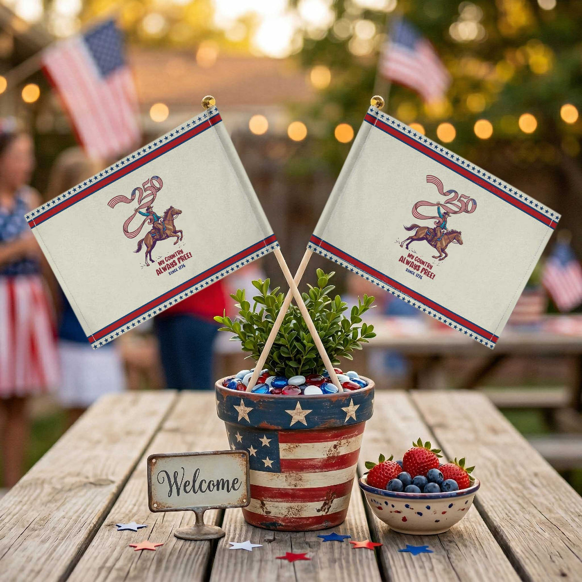 Funny Patriotic Cowboy Patriotic Handheld Flag My Country Always Free USA Pride