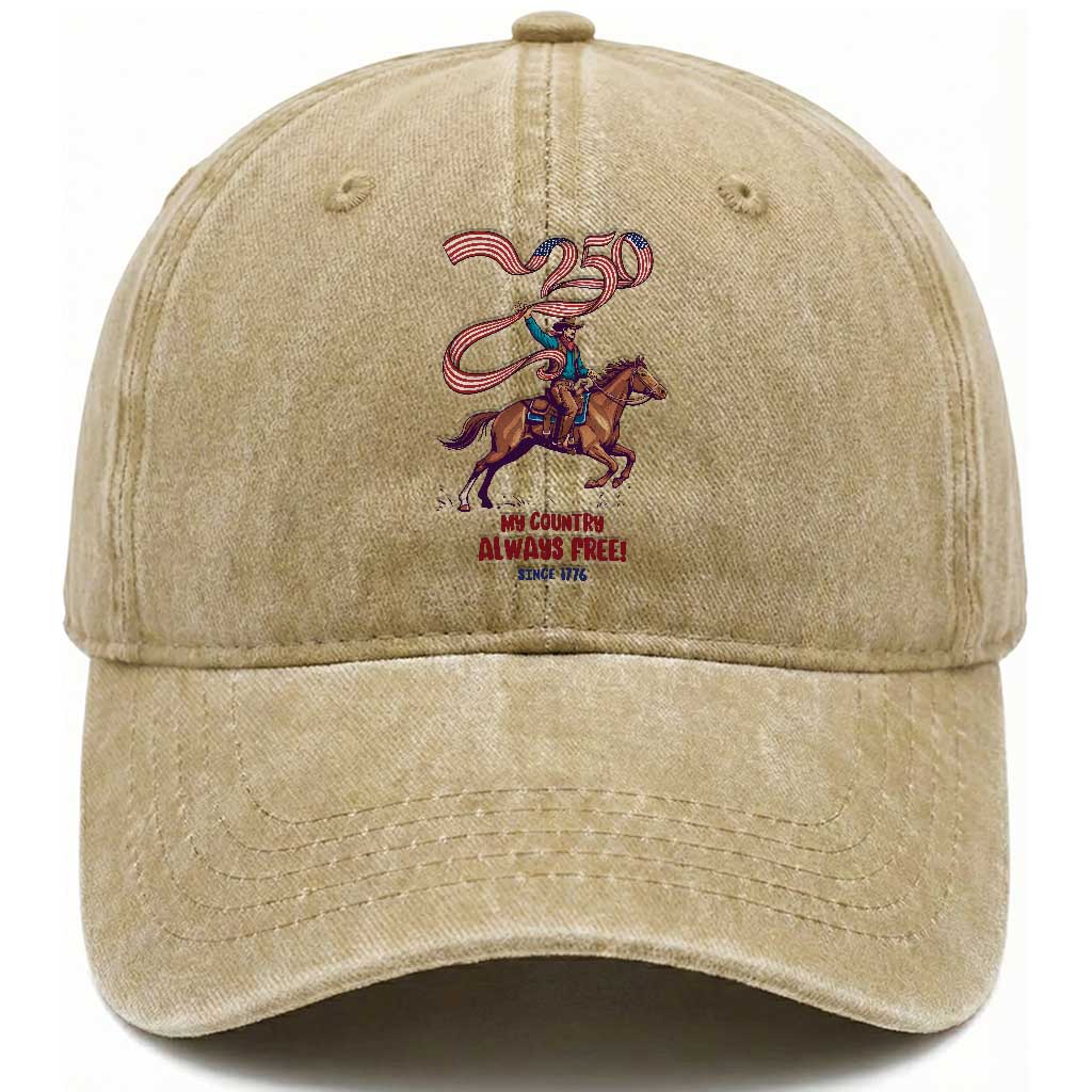 Funny Patriotic Cowboy Washed Cotton Baseball Cap My Country Always Free USA Pride